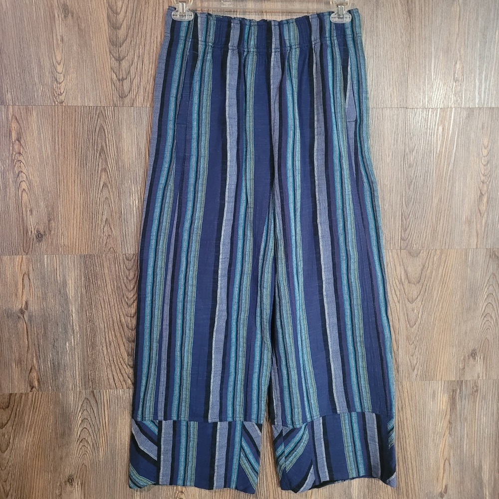 Free People Days End Linen Pull On Pants XS x 27 Navy Combo Striped Beach Boho